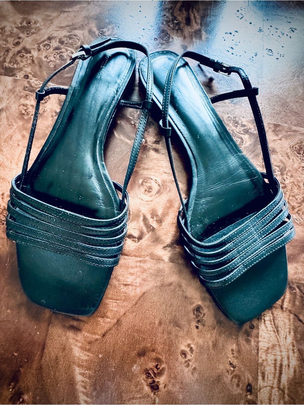 Reformation Millie lattice Flat Sandals in Black leather Square toe in size 9